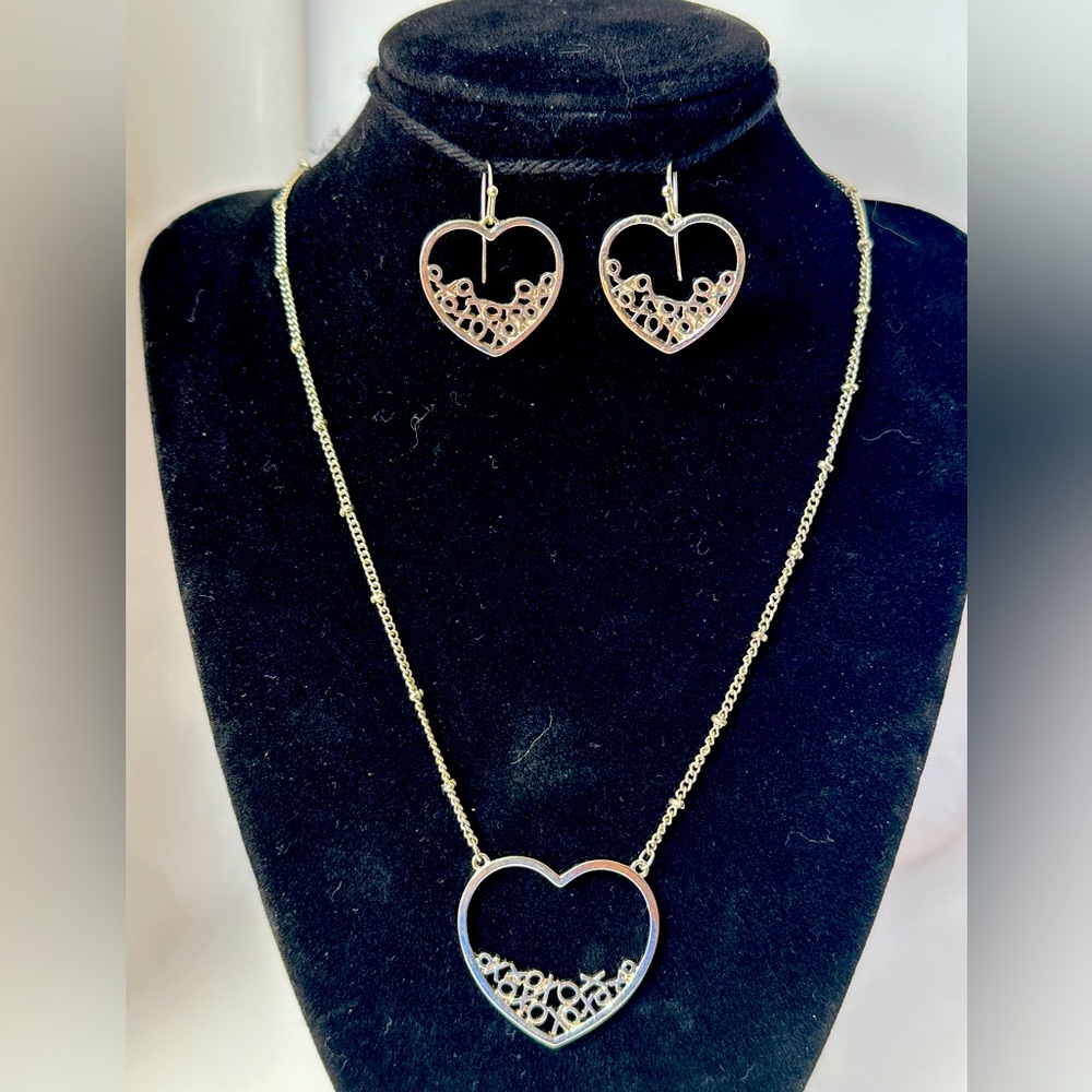 Heart-shaped Silver Necklace with Matching Earrings - Christopher & Banks